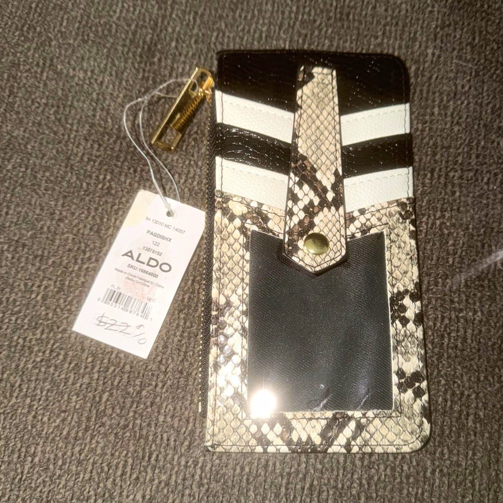 ALDO Women's ID/Document Holder Zip Wallet ID Window Faux Leather Snake Print